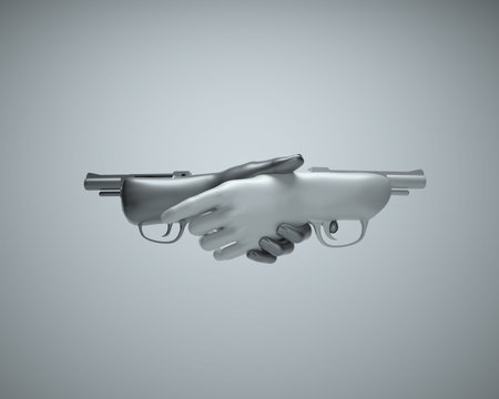 Two pistol-shaped hands. Karma concept.  This is a 3d render illustration