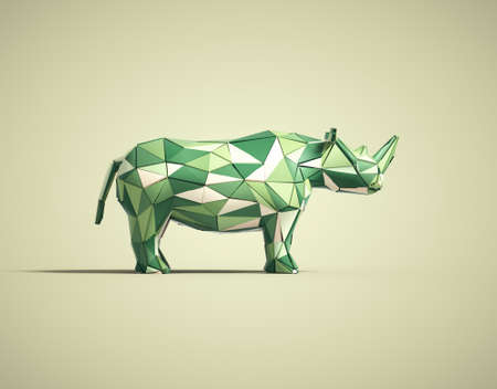 Colorful low poly rhino on white background. Creative and complex concept. This is a 3d render illustrationの写真素材
