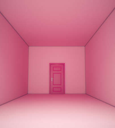 Closed door in a pink room.  This is a 3d render illustrationの写真素材