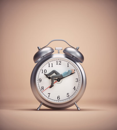Man relaxing on alarm clock . Rest days and time management concept . This is a 3d render...