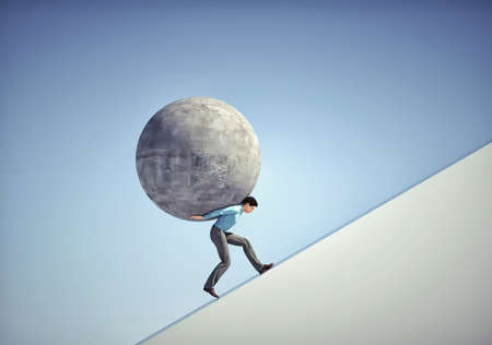 Man carries a big sphere. Struggle and leadership mindset. This is a 3d render illustrationの写真素材