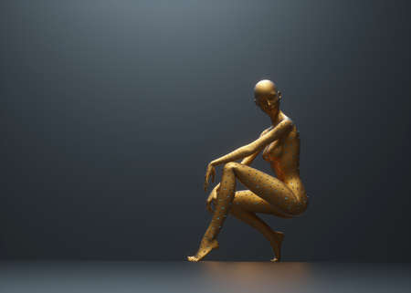 Woman posing on dark background. Unique and be different concept. This is a 3d render illustrationの写真素材
