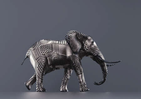 Elephant made of metal plates. Be different and mindset concept. This is a 3d render illustrationの写真素材