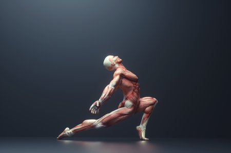 Male muscular system posing on background. Fitness and healthy lifestyle concept. This is a 3d render illustrationの写真素材