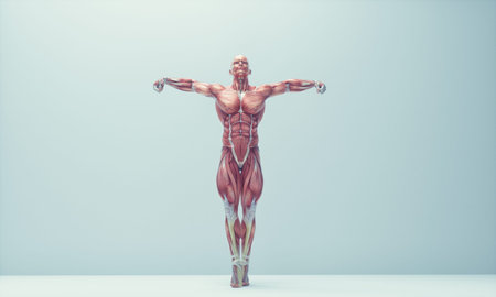 Male muscular system posing on background. Fitness and healthy lifestyle concept. This is a 3d...