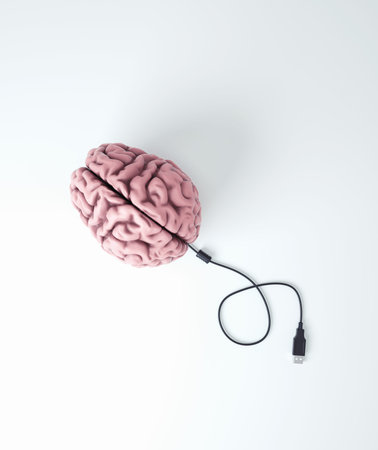 Human brain with unplugged usb cable. Mental health and meditation concept. This is a 3d render...