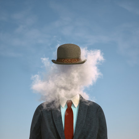 A businessman with his head in the clouds. This is a 3d render illustrationの写真素材