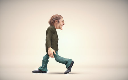 Man with his head turned opposite direction of walking . Never look back concept. This is a 3d render illustrationの写真素材
