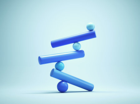 Geometrical elements on balance. Impossible equilibrium. This is a 3d render illustration