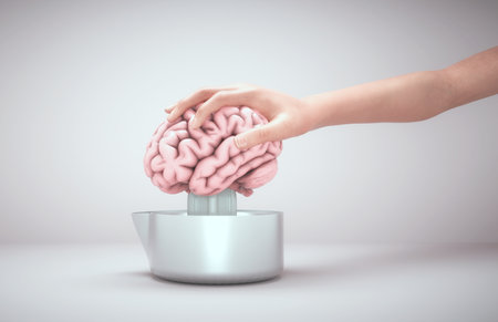 Brain on a squeezer. Brainstorm and ideas concept. This is a 3d render illustrationの写真素材