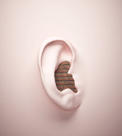 Ear with a brick wall inside. Careless and freedom concept. This is a 3d render illustrationの写真素材