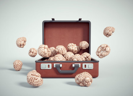 Suitcase with human brain. Baggage of knowledge. Education concept. This is a 3d render illustration