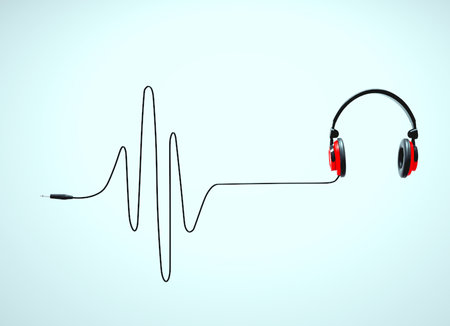Headphones and EKG heart.  This is a 3d render illustrationの写真素材