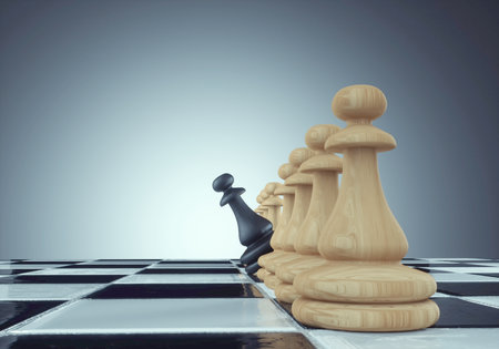 Chess pawn piece outstanding. Leadership concept. Unique individuality and standing out of crowd. This is a 3d render illustrationの写真素材
