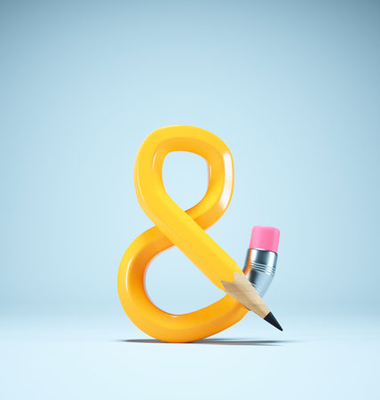 Pencil in the shape of &, on white background. This is a 3d render illustrationの写真素材