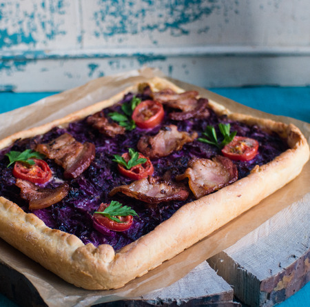 pie with red cabbageの写真素材