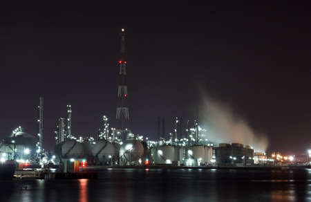 Petrochemical plant in the night - Antwerp portの写真素材