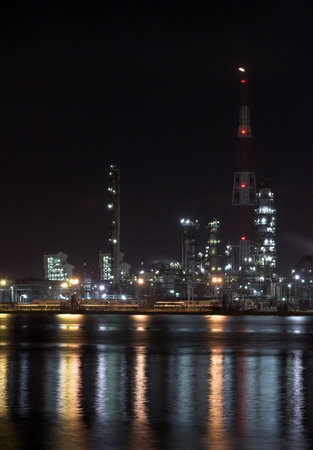 Petrochemical plant in the night - Antwerp portの写真素材