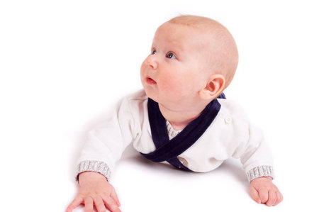 cute little baby crawling; isolated on white background