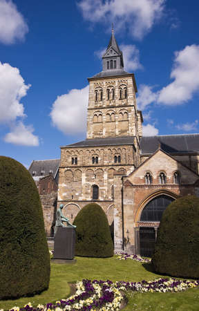 Medieval cathedral in Maastricht (Netherlands) with nice gardenの写真素材