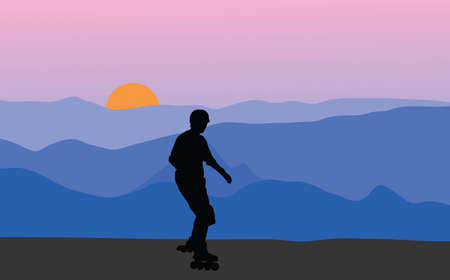 roller scater in sunsetの写真素材