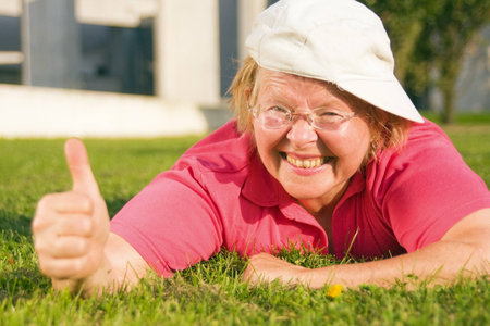  Happy pensioner enoying a warm sunny summer dayの写真素材