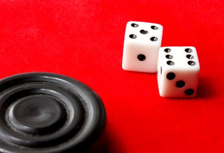 Pair of dice and red background.の写真素材