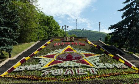 Beautiful flowerbed calendar - 70 Years of Victory,Pyatigorsk.のeditorial素材