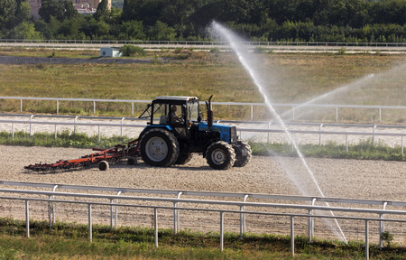 PYATIGORSK,RUSSIA - AUGUST 06,2017:Preparation of a racetrack racecourse in Pyatigorsk - the oldest and the largest racecourses in Russia.のeditorial素材