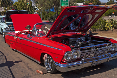 San Diego,CA - May 03,2014:Exhibit of old American classic retro collector cars which hold in working conditions by the owners in San Diego,CA,America on May 03,2014.のeditorial素材