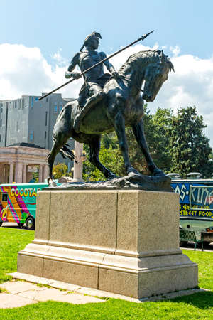 DENVER, CO - SEPTEMBER 11,2019: Bronze sculpture at Civic Center Park of Denver- the Broncho Buster. Sculptor Alexander Phimister Proctor.のeditorial素材