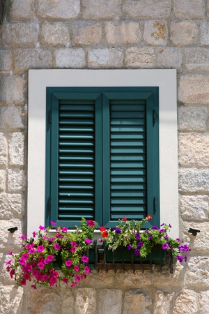 wooden shutters on the windowsの写真素材