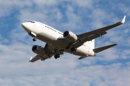 white plane with the gearの写真素材