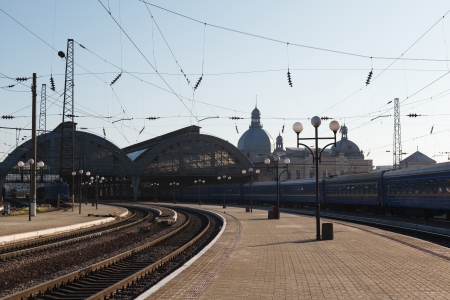 Lviv Central Station early on a clear morningのeditorial素材
