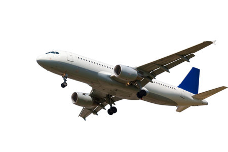 white plane with the gear and two jet engines, isolated on white backgroundの写真素材