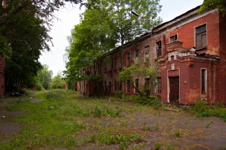 destroyed navy red brick barracks on the island of Kotlin in Kronstadtの写真素材