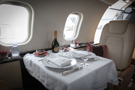 Luxury interior aircraft business aviation decorated table