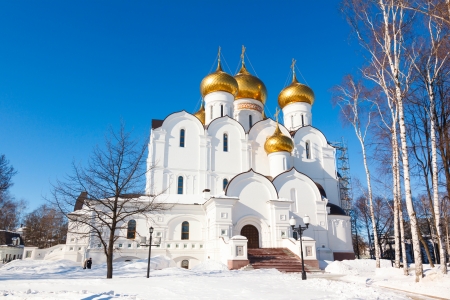 white Cathedral of the Assumption on a background of blue skyの写真素材