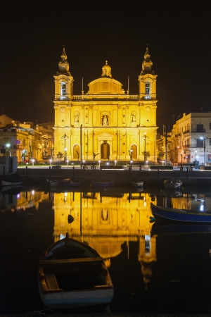 Parish Church at night Floriana. Maltaの写真素材
