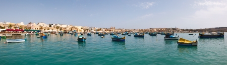 panoramic view of the harbor of Marsaxlokk, Malta 2013の写真素材