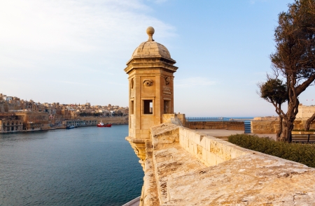 Fort St. Michael and panorama of Valletta and Malta Grand harborの写真素材