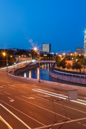 road traffic in the evening on embankment of the Moscow River. 2013の写真素材