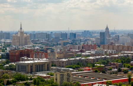 panorama (aerial view) of the city Moscow in the summer on a sunny day with cloudsの写真素材