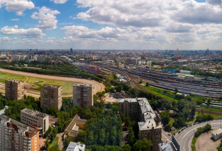 panorama (aerial view) of the city Moscow in the summer on a sunny day with cloudsの写真素材