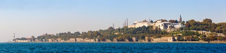 panorama of old districts Istanbul and Top Kapi Palace from the Bosphorus on a sunny day on blue skyの写真素材
