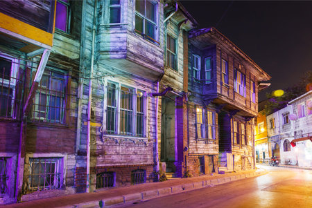 Turkey. Istanbul. The old wooden house on a narrow street in area Sultanahmetの写真素材