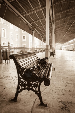 bench on Sirkeci railway station near center of Istanbul, Turkeyの写真素材