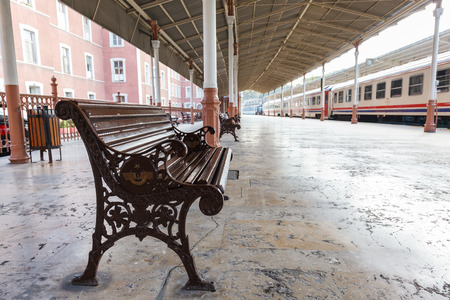 bench on Sirkeci railway station near center of Istanbul, Turkeyの写真素材