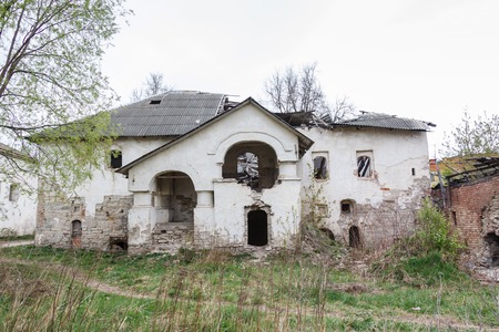 ruined the ancient Russian building of brick, Pskov Russiaの写真素材