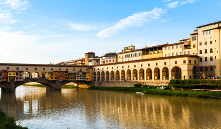 Houses, Arno River and bridges Ponte Vecchio of Florence, Tuscany, Italy